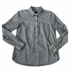 J. Crew Popover Denim Polka Dot Circle Print Shirt XS